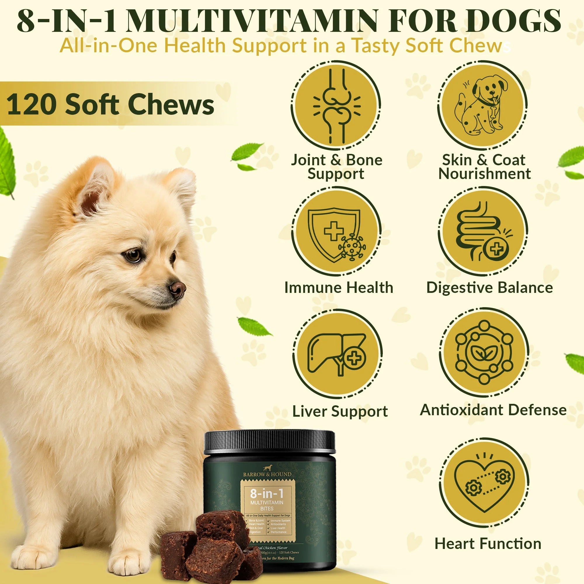 8-in-1 Daily Multivitamin Bites for Dogs – All-in-One Health Support, 120 Soft Chews - Image 2