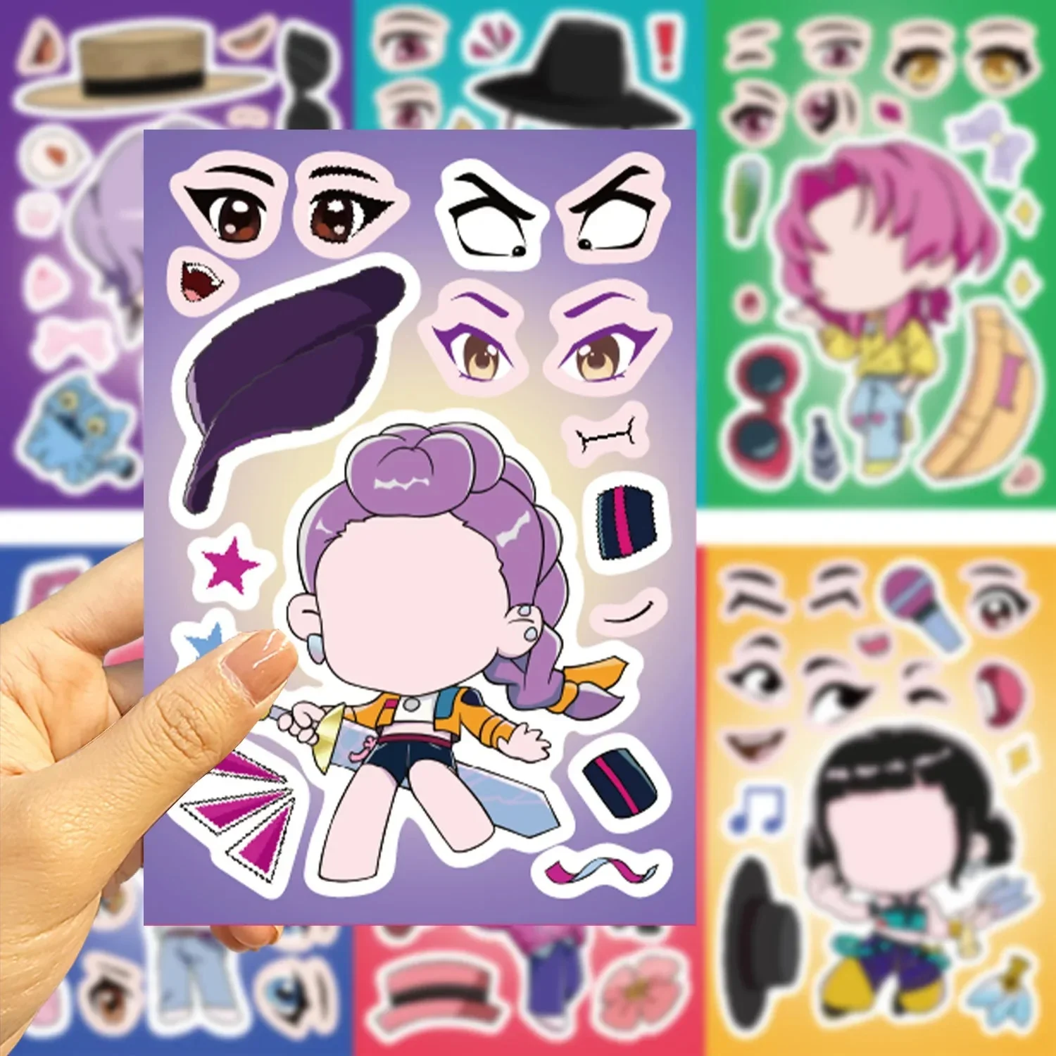 8Sheets Children DIY Puzzle Sticker Games K-POP DEMON HUNTERS Make A Face Funny Assemble Jigsaw Stickers Kids Educational Toys - Image 2