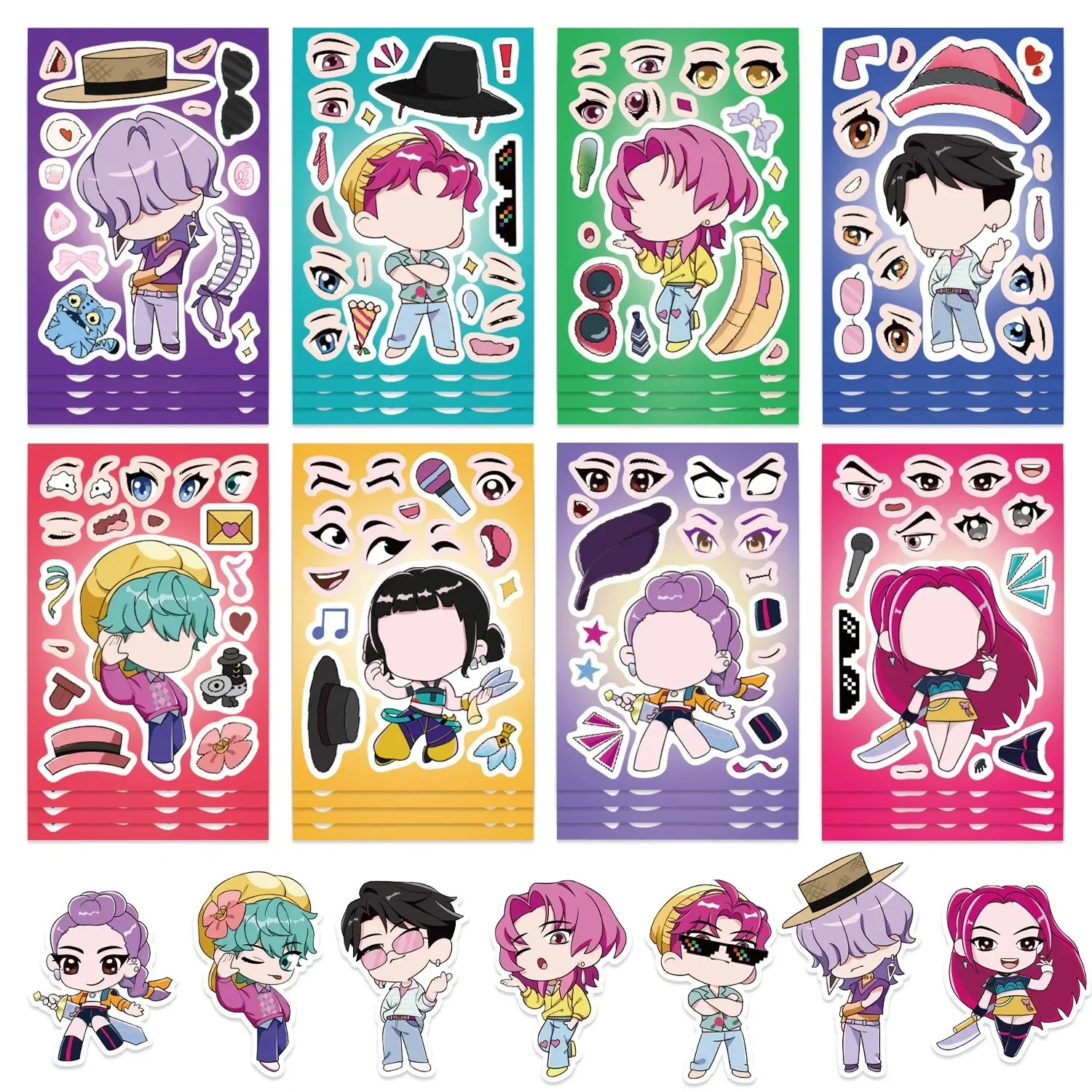 8Sheets Children DIY Puzzle Sticker Games K-POP DEMON HUNTERS Make A Face Funny Assemble Jigsaw Stickers Kids Educational Toys - Image 3