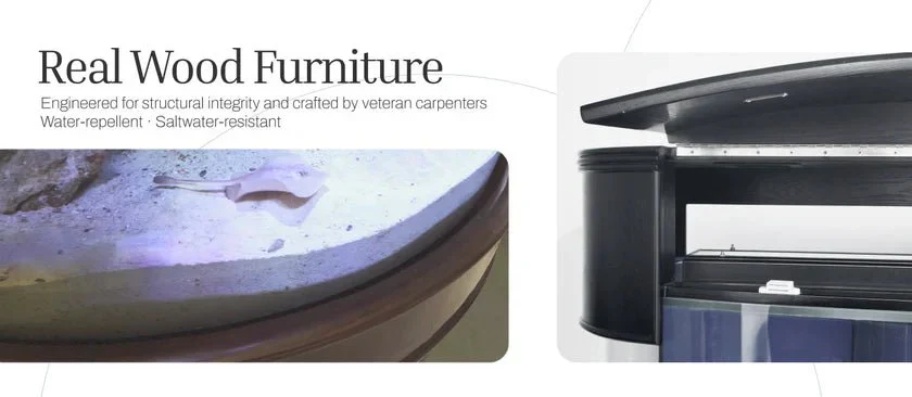 90 Gallon 3/4 Cylinder Glass Reef-Ready Aquarium Set in Unstained Wood Furniture - Image 4