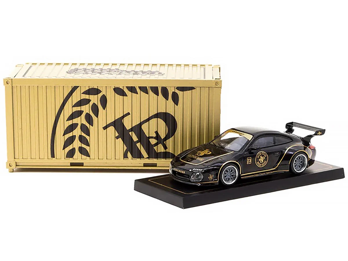 997 Old & New Body Kit #23 Black with Gold Graphics "John Player Special" "Hobby64" Series 1/64 Diecast Model Car by Tarmac Works - Image 4