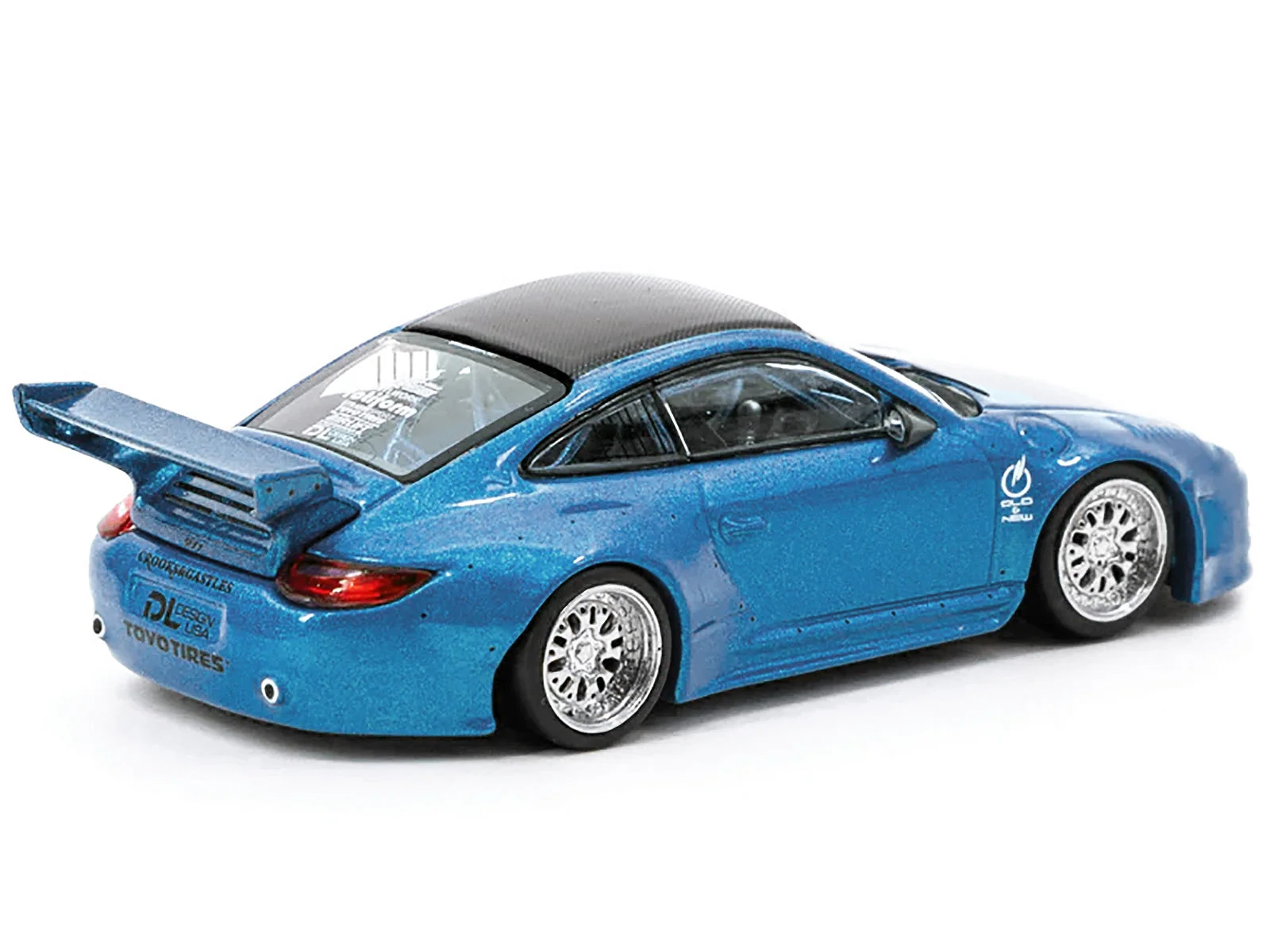 997 Old & New Body Kit Blue Metallic with Carbon Top "Toyo Tires" "Road64" Series 1/64 Diecast Model Car by Tarmac Works - Image 2