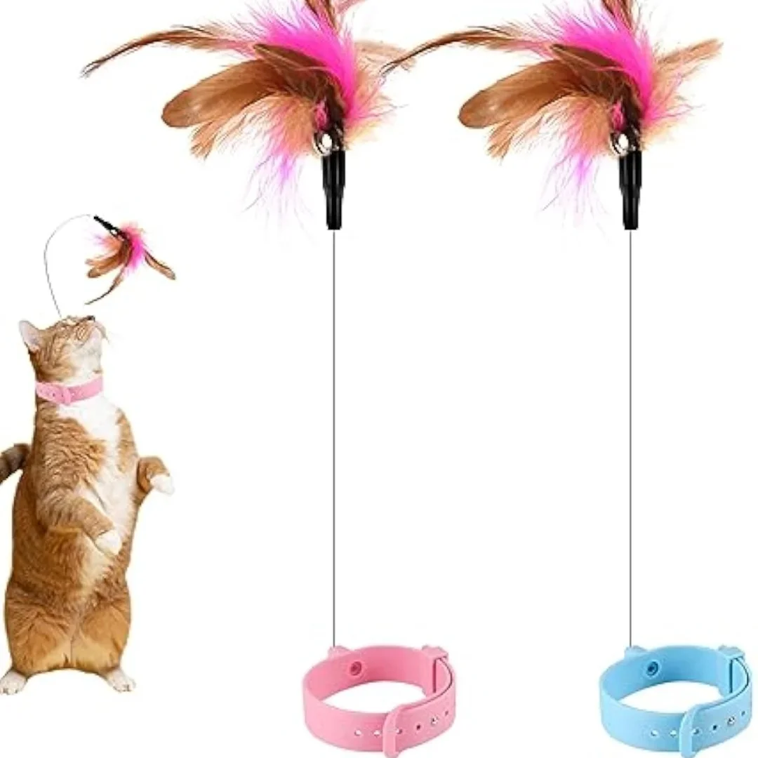 Adjustable Cat Collar Feather Teaser Toy with Bell - Image 3