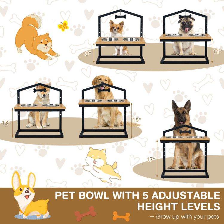 Adjustable Elevated Dog Feeder with 5 Height Settings - Premium Raised Pet Feeding Station with 2 Large Stainless Steel Bowls - Image 8