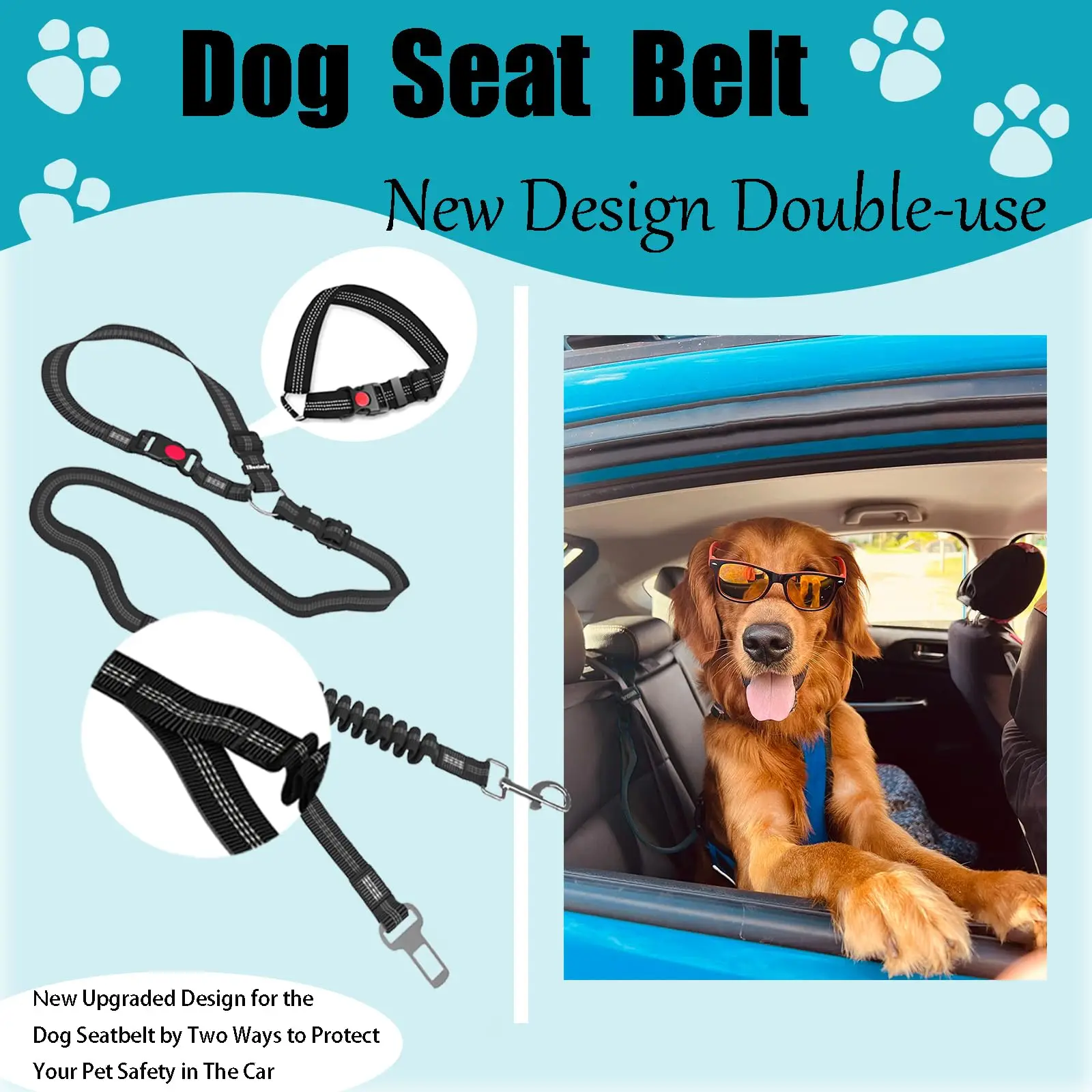 Adjustable Heavy-Duty Dog Car Seat Belt – Striped Nylon Safety Leash for Large Dogs - Image 6