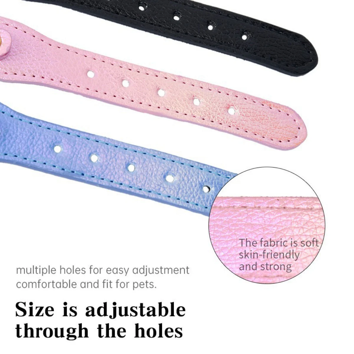 Adjustable PU Leather Dog Collar with Crystal Heart Charm - Image 4