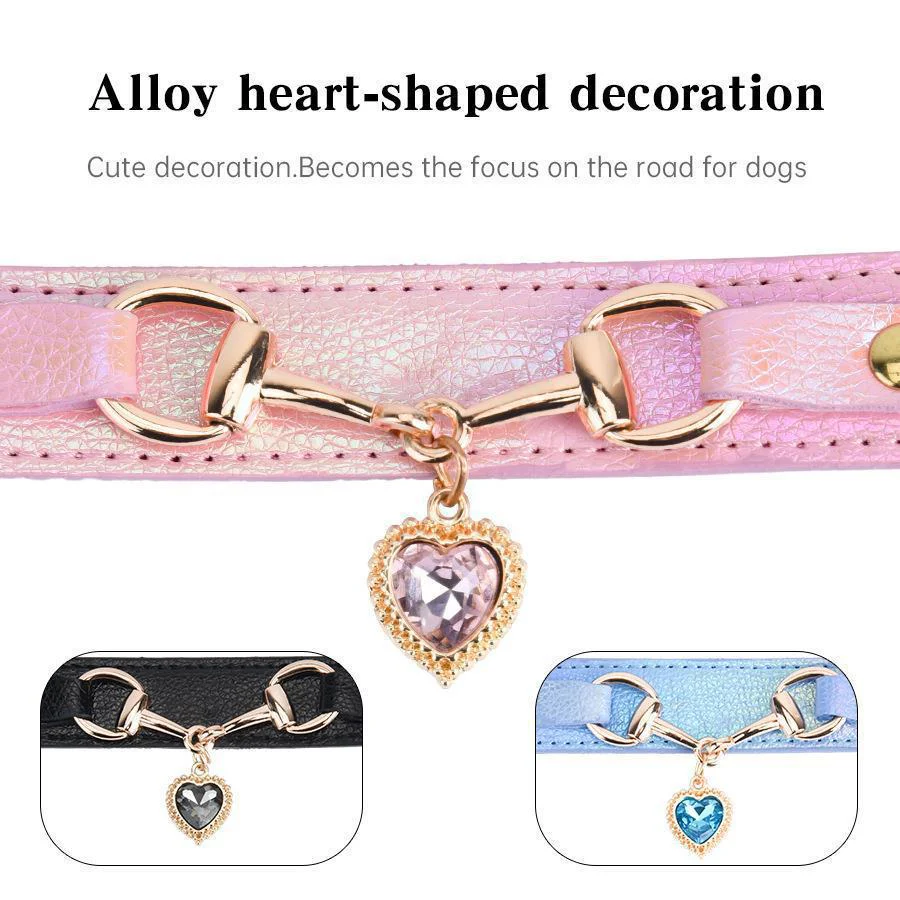 Adjustable PU Leather Dog Collar with Crystal Heart Charm - Image 6