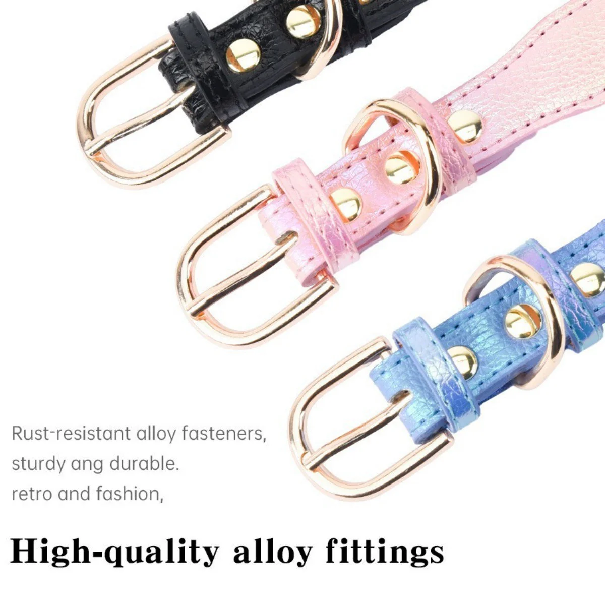 Adjustable PU Leather Dog Collar with Crystal Heart Charm - Image 7