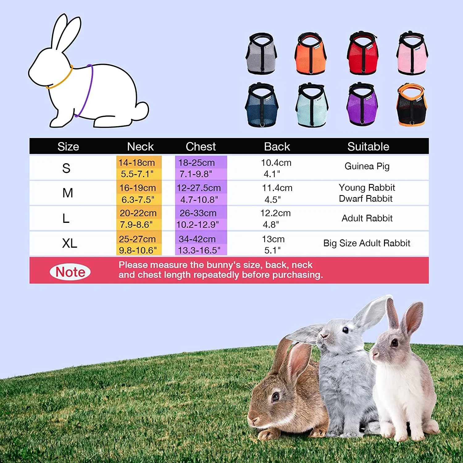 Adjustable Soft Harness with Elastic Leash for Rabbits (M, Pink) - Image 2