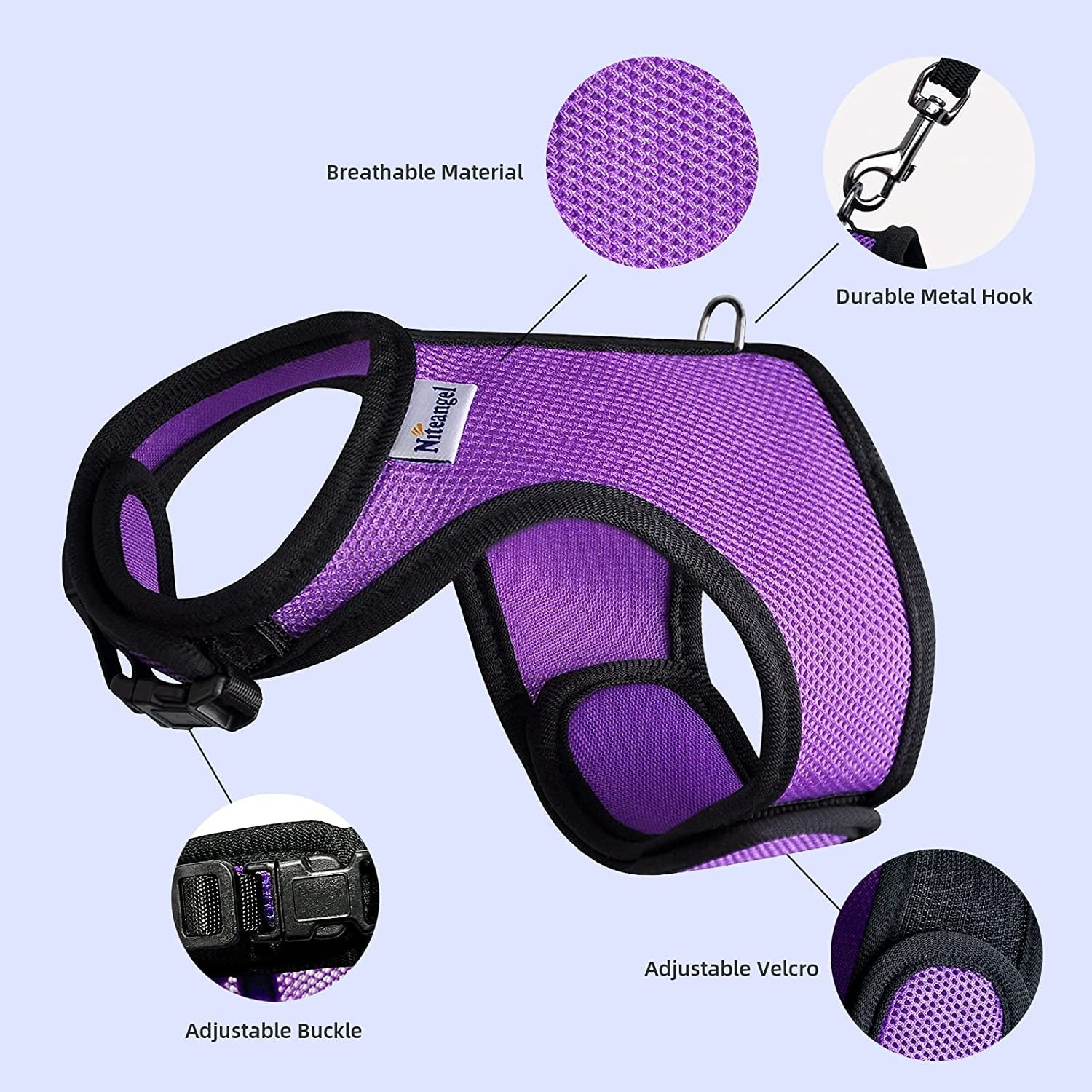 Adjustable Soft Harness with Elastic Leash for Rabbits (M, Pink) - Image 3