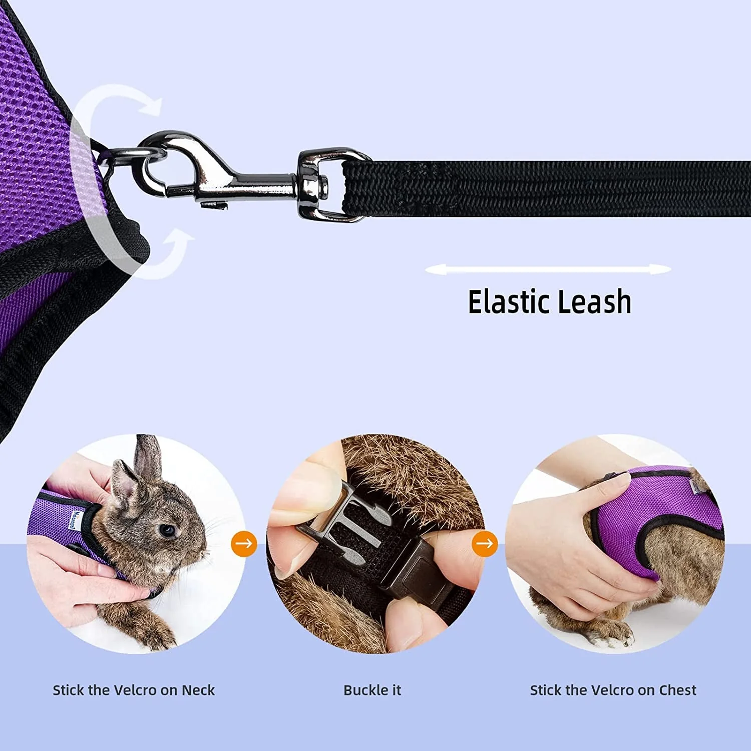Adjustable Soft Harness with Elastic Leash for Rabbits (M, Pink) - Image 5