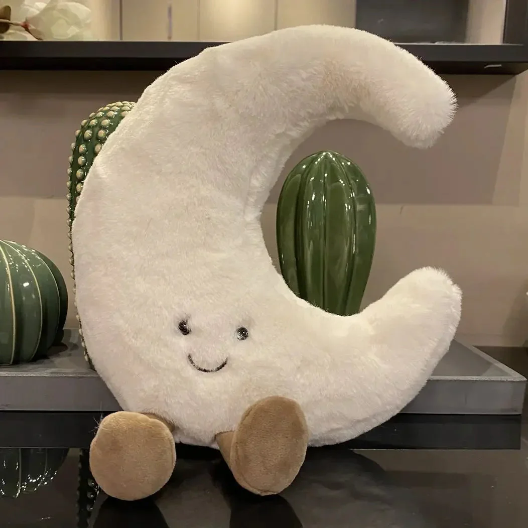 Adorable Smile Face White Moon Yellow Sun Plushie Stuffed Cute Cartoon Weather Plush Toy for Kid Bedroom Decor Sofa Throw Pillow - Image 2
