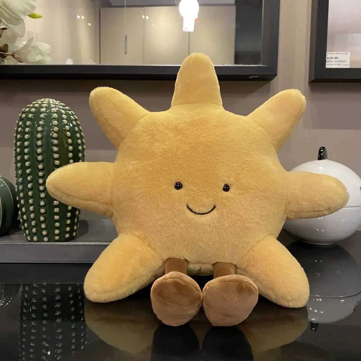 Adorable Smile Face White Moon Yellow Sun Plushie Stuffed Cute Cartoon Weather Plush Toy for Kid Bedroom Decor Sofa Throw Pillow - Image 4