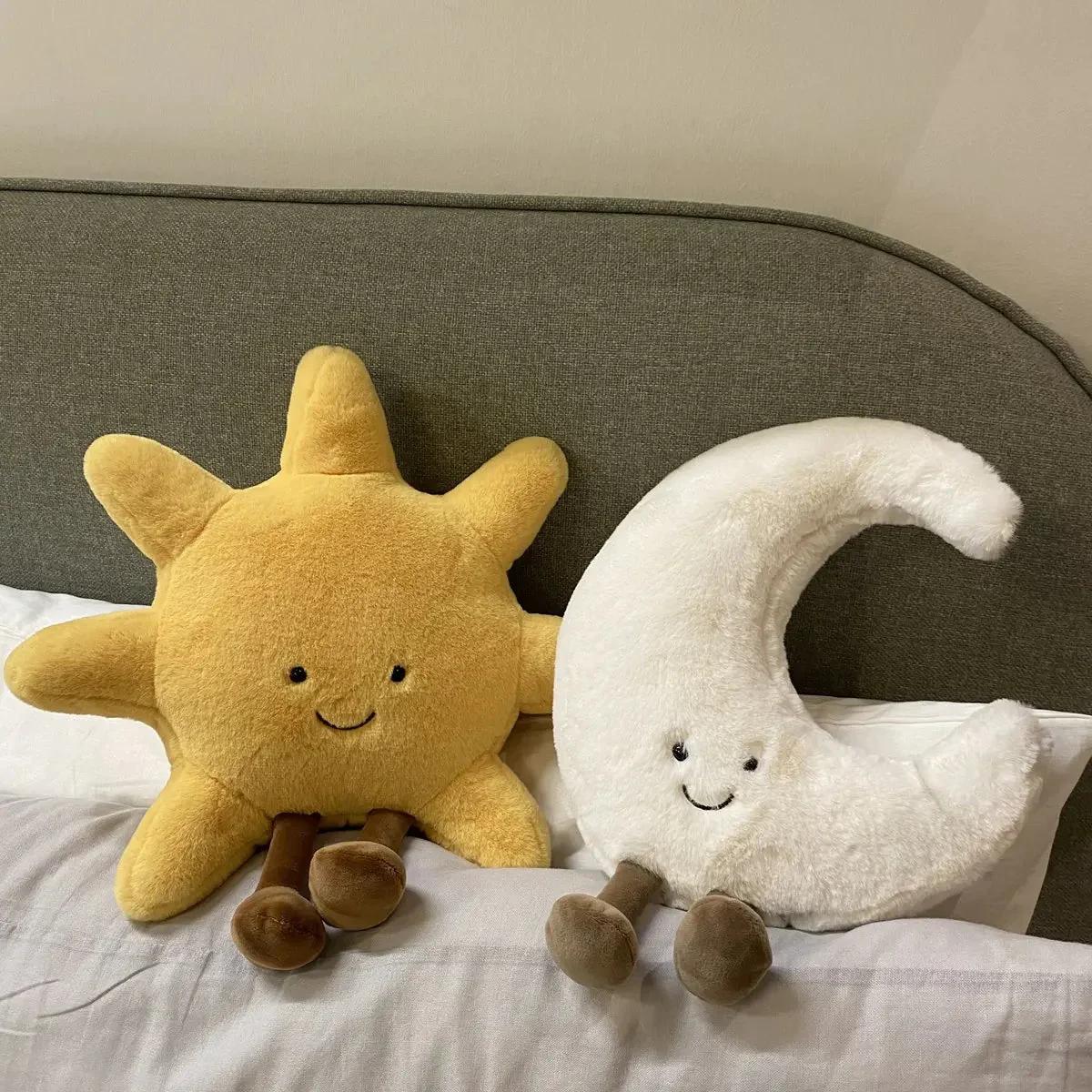 Adorable Smile Face White Moon Yellow Sun Plushie Stuffed Cute Cartoon Weather Plush Toy for Kid Bedroom Decor Sofa Throw Pillow - Image 5