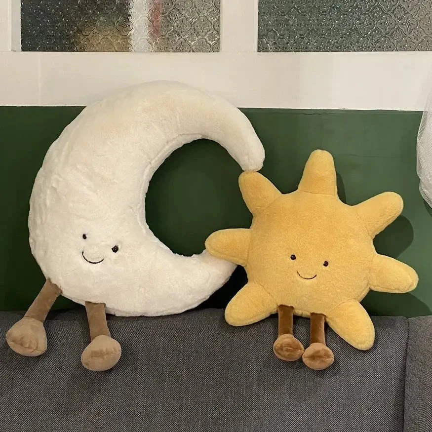 Adorable Smile Face White Moon Yellow Sun Plushie Stuffed Cute Cartoon Weather Plush Toy for Kid Bedroom Decor Sofa Throw Pillow - Image 6