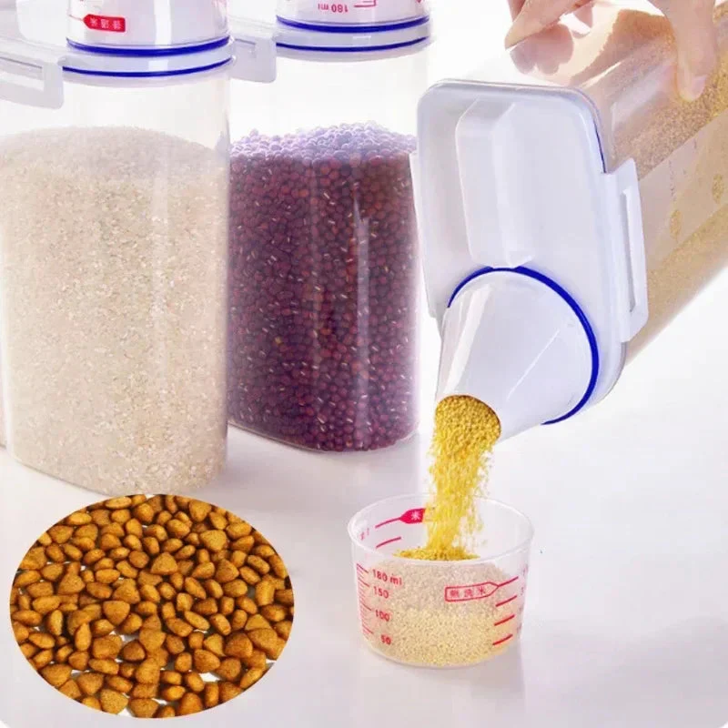 Airtight Pet Food Storage Container with Measuring Cup – 1.5kg/2kg Plastic Dog & Cat Food Pail, Moisture-Proof Sealed Jar - Image 4