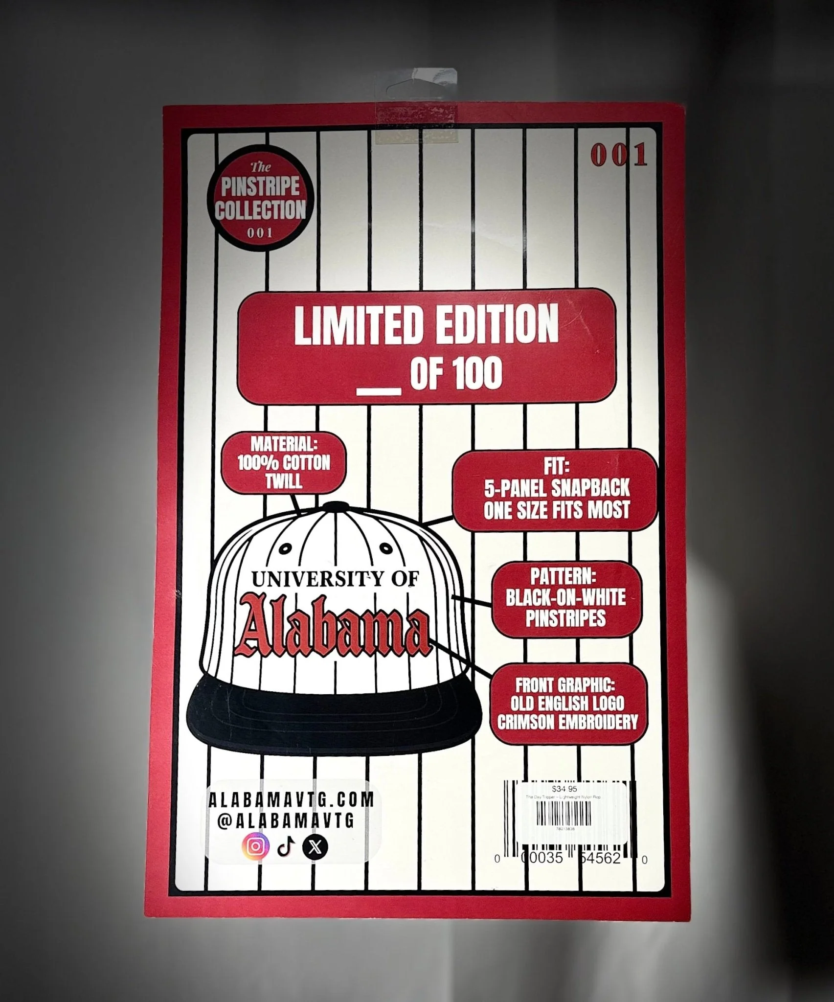 Alabama Old English Snapback Hat - Pinstripe Collection (Vol. 1) - Image 5