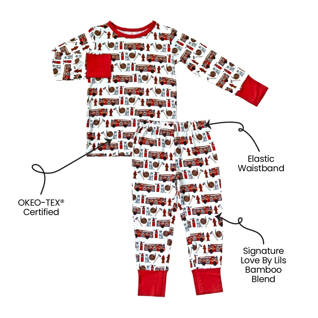 Alcaous Fire Trucks Bamboo 2-Piece Long Sleeve Set - Image 2