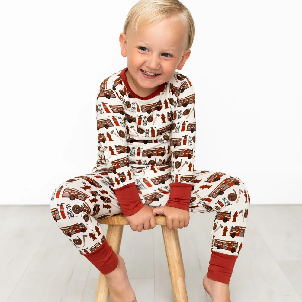 Alcaous Fire Trucks Bamboo 2-Piece Long Sleeve Set - Image 4