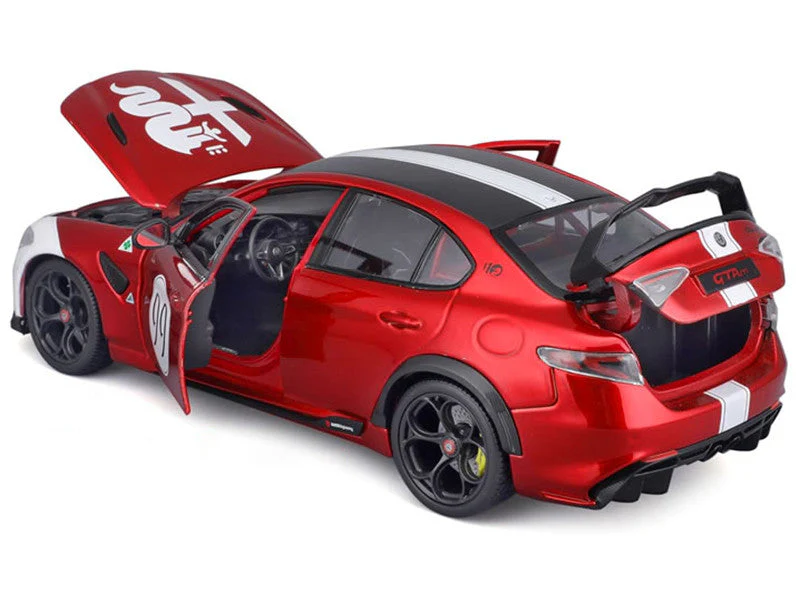Alfa Romeo Giulia GTAm #99 Red Metallic with Black Top and White Graphics 1/18 Diecast Model Car by Bburago - Image 3