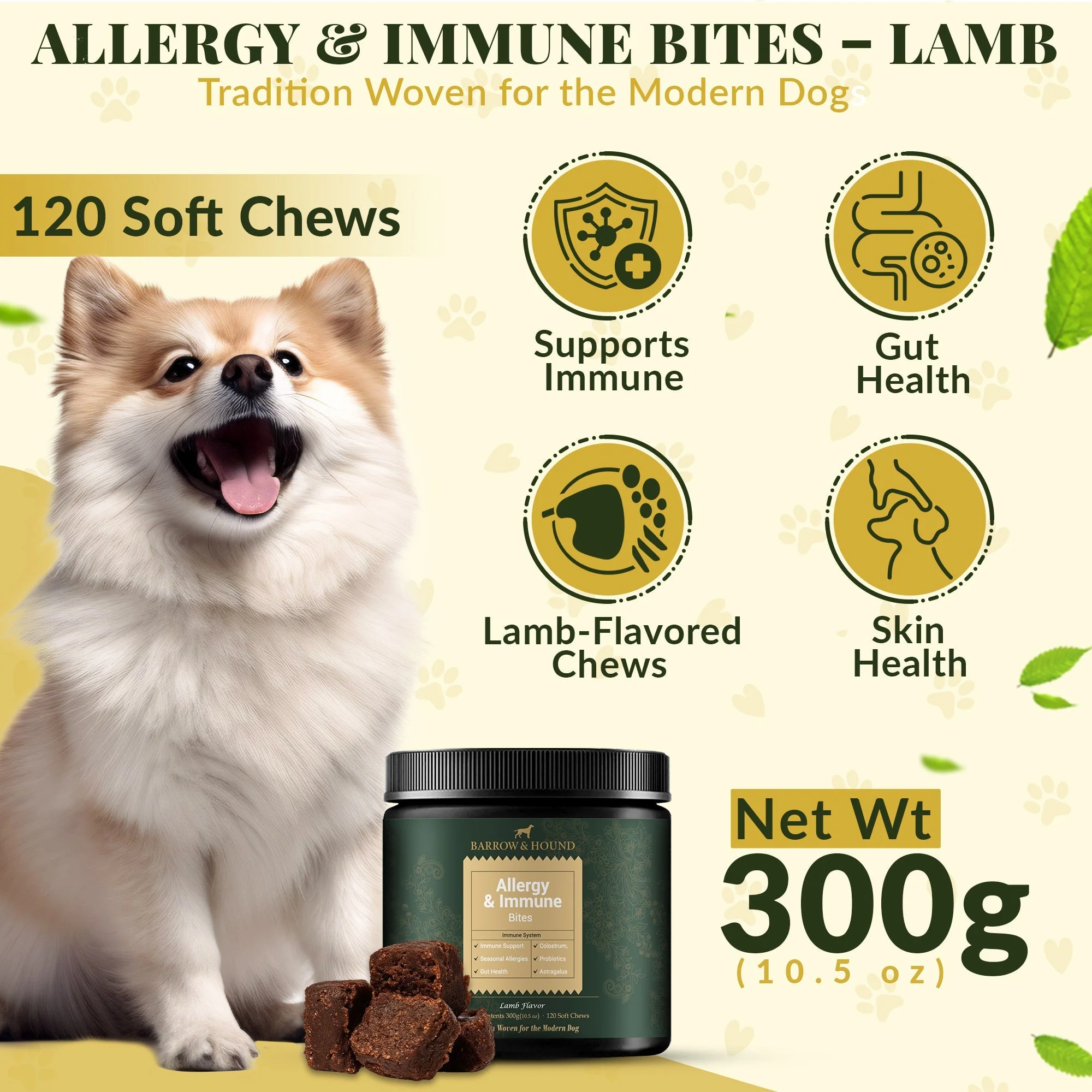 Allergy & Immune Bites for Dogs – Colostrum, Probiotics & Omega-3 – Seasonal Allergy & Itchy Skin Relief – Peanut Butter Flavor - Image 2