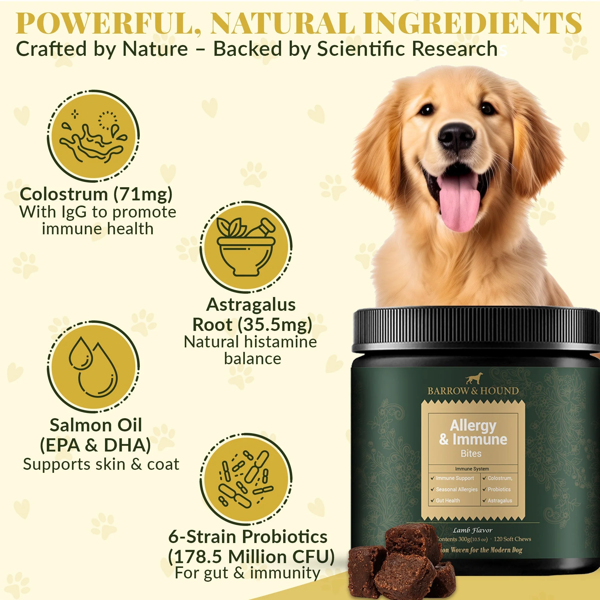 Allergy & Immune Bites for Dogs – Colostrum, Probiotics & Omega-3 – Seasonal Allergy & Itchy Skin Relief – Peanut Butter Flavor - Image 3
