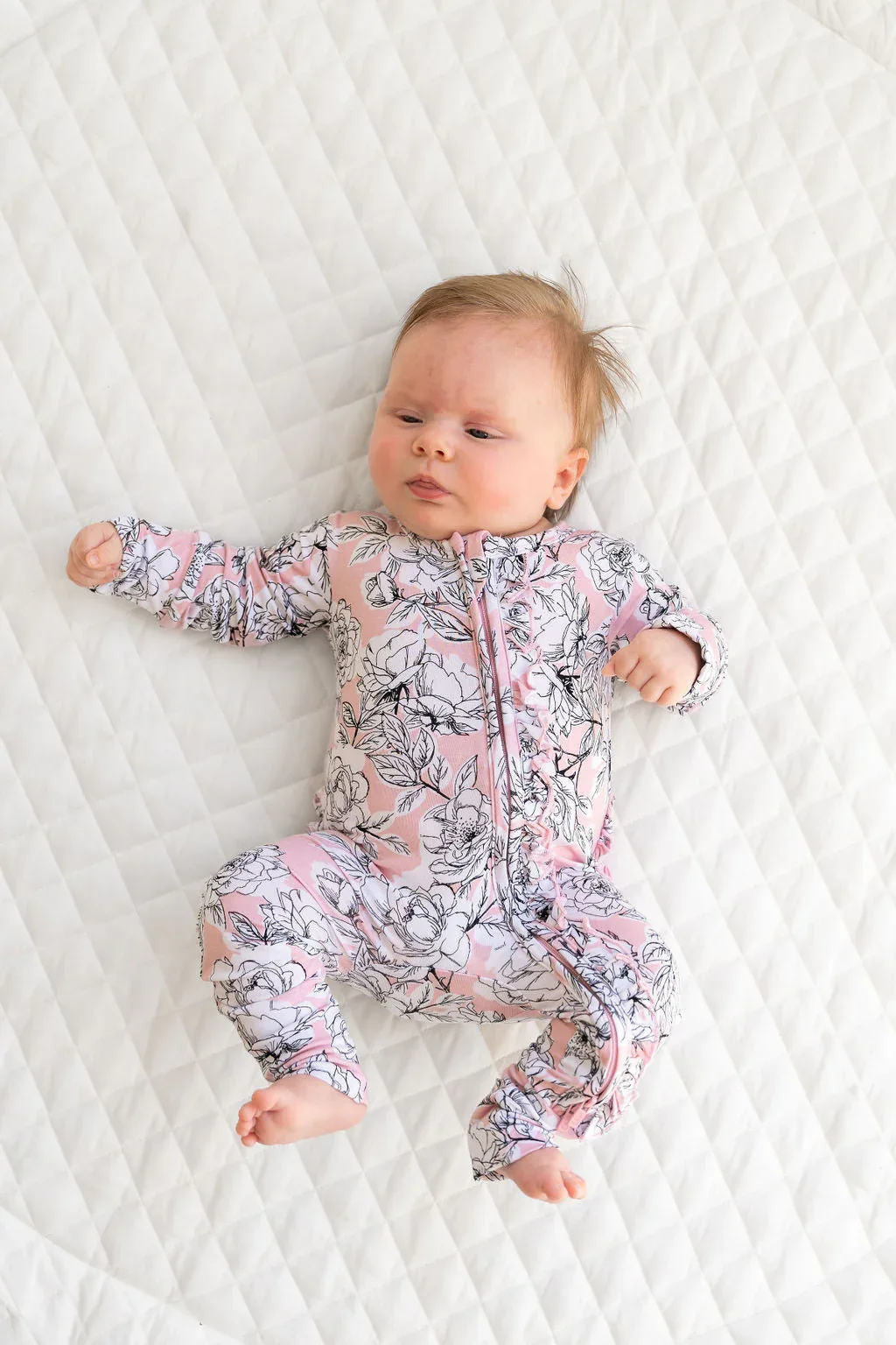 Allie Floral Bamboo Ruffle Convertible Footie - Image 3