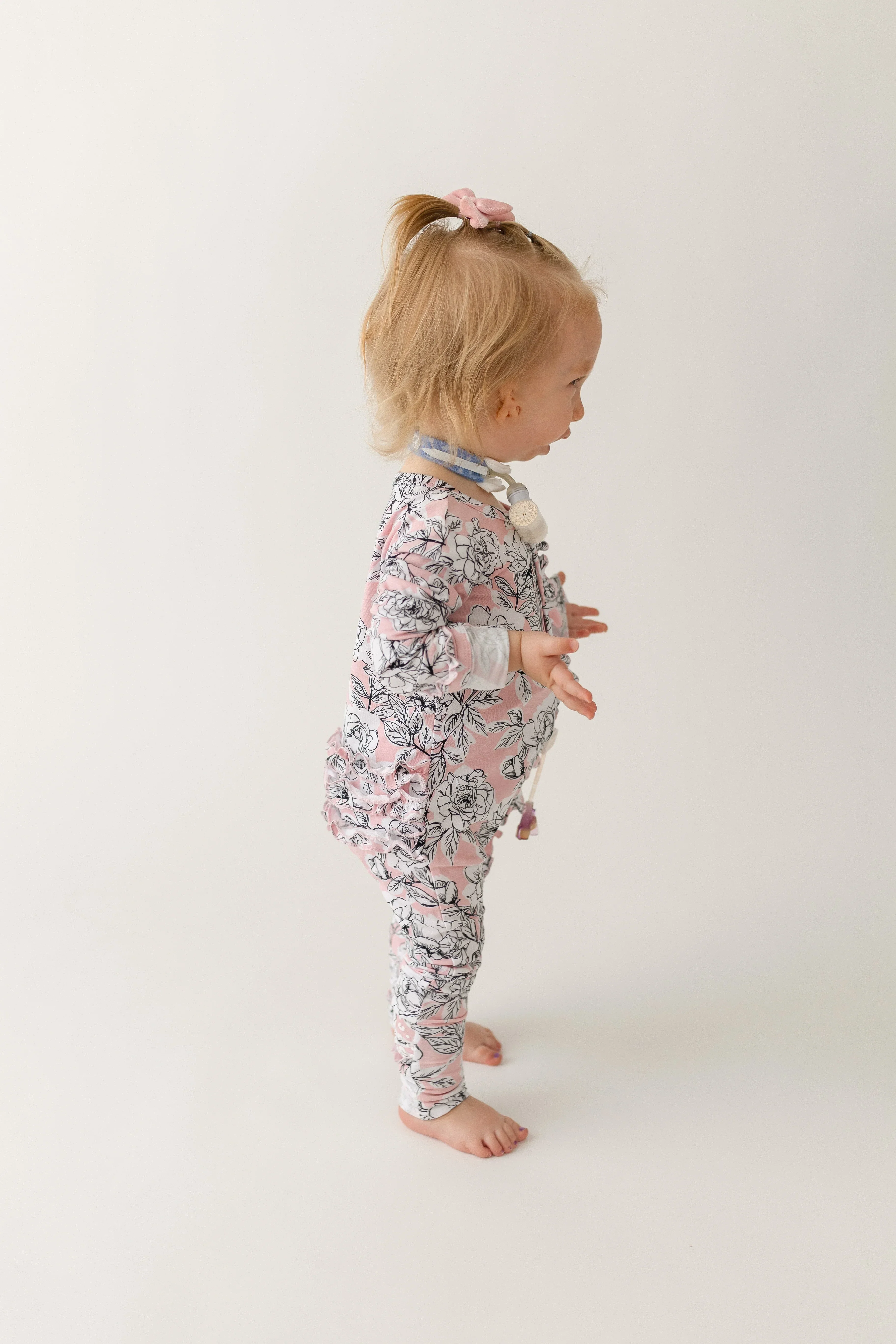 Allie Floral Bamboo Ruffle Convertible Footie - Image 6