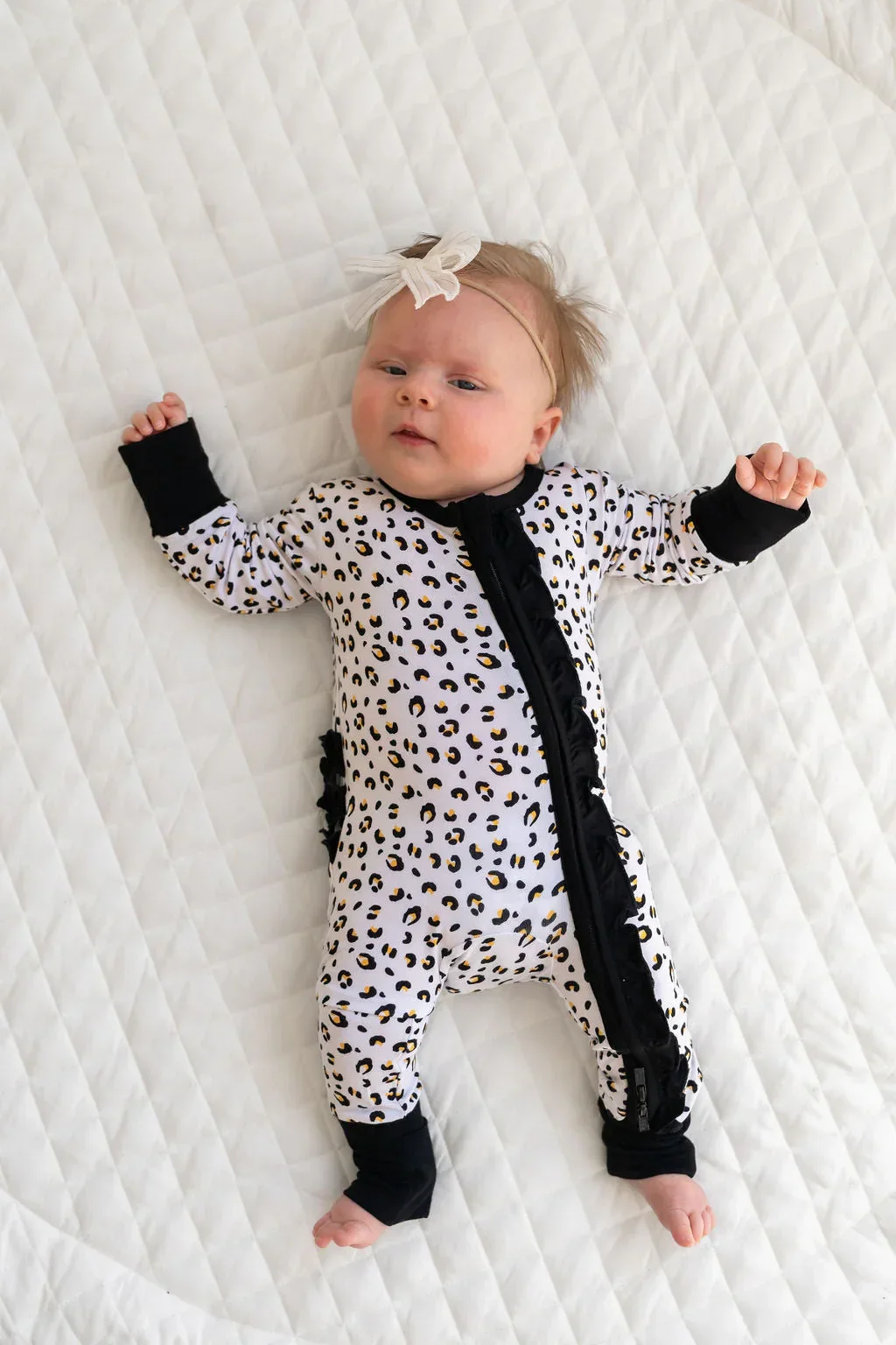 Allie Leopard Bamboo Ruffle Convertible Footie - Image 4