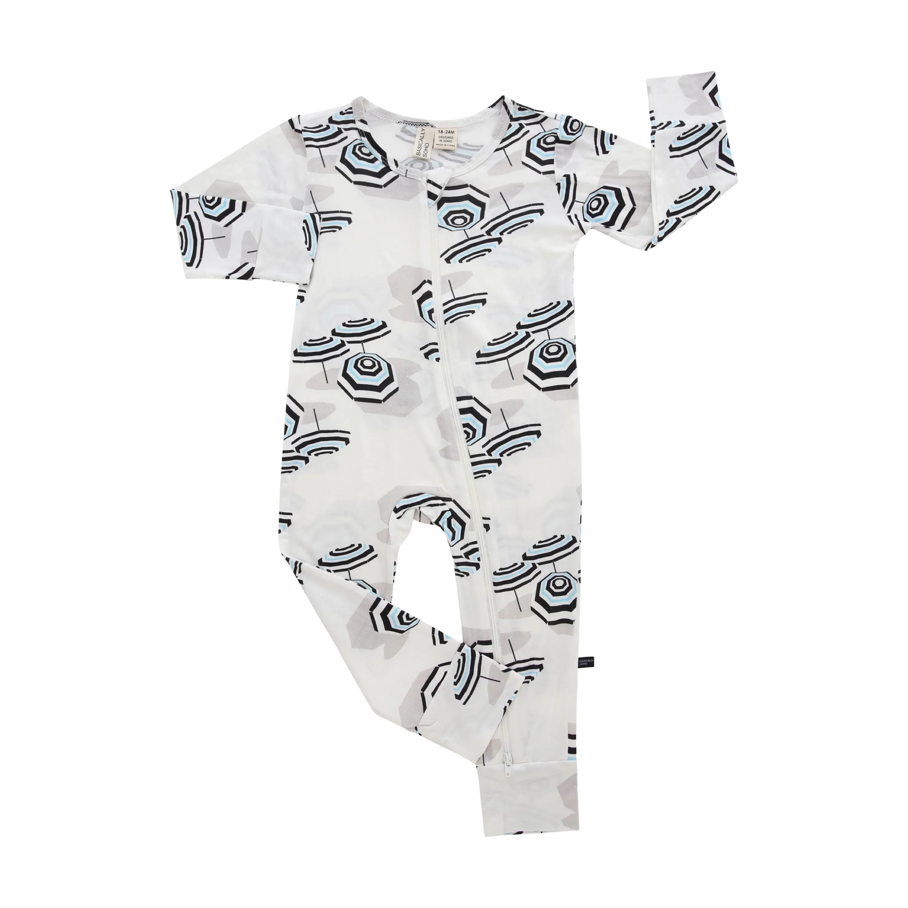 Amalfi Coast Beach Umbrella Black and White Zippered Romper - Image 3