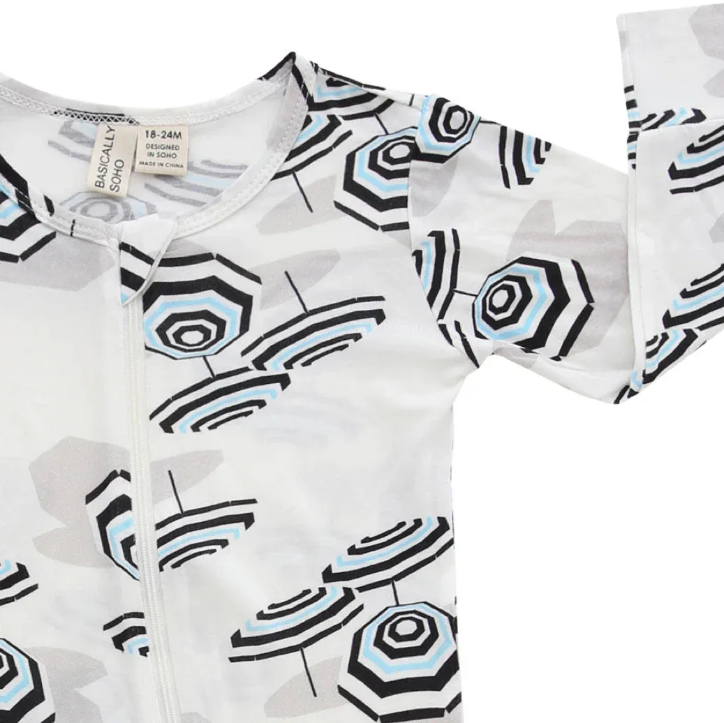 Amalfi Coast Beach Umbrella Black and White Zippered Romper - Image 5