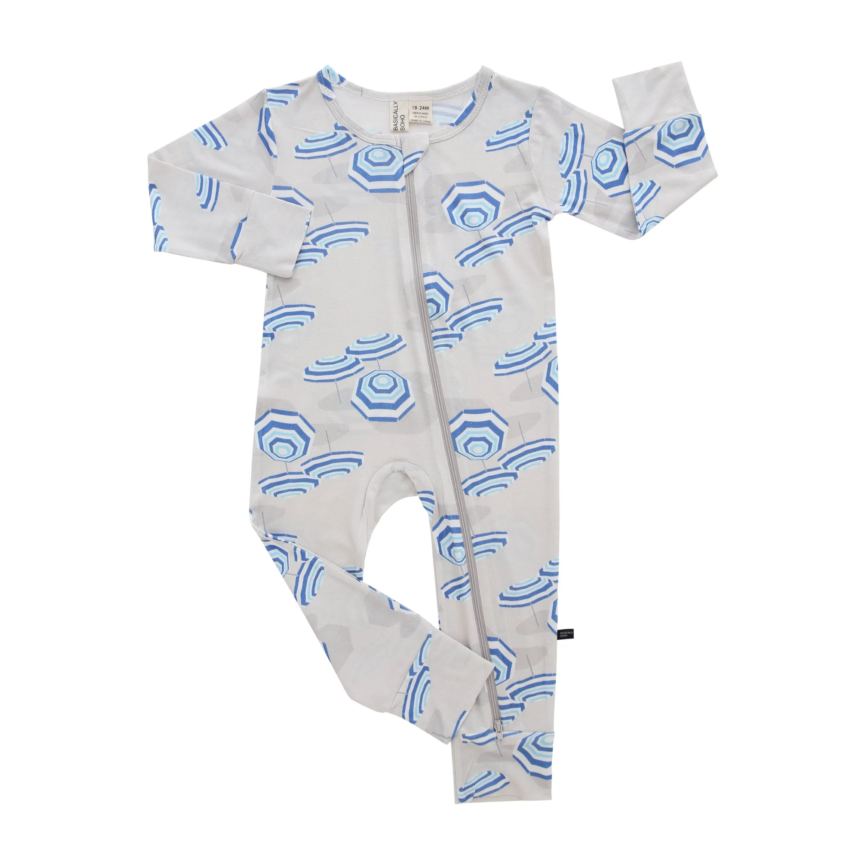 Amalfi Coast Beach Umbrella Navy Gray Zippered Romper - Image 2