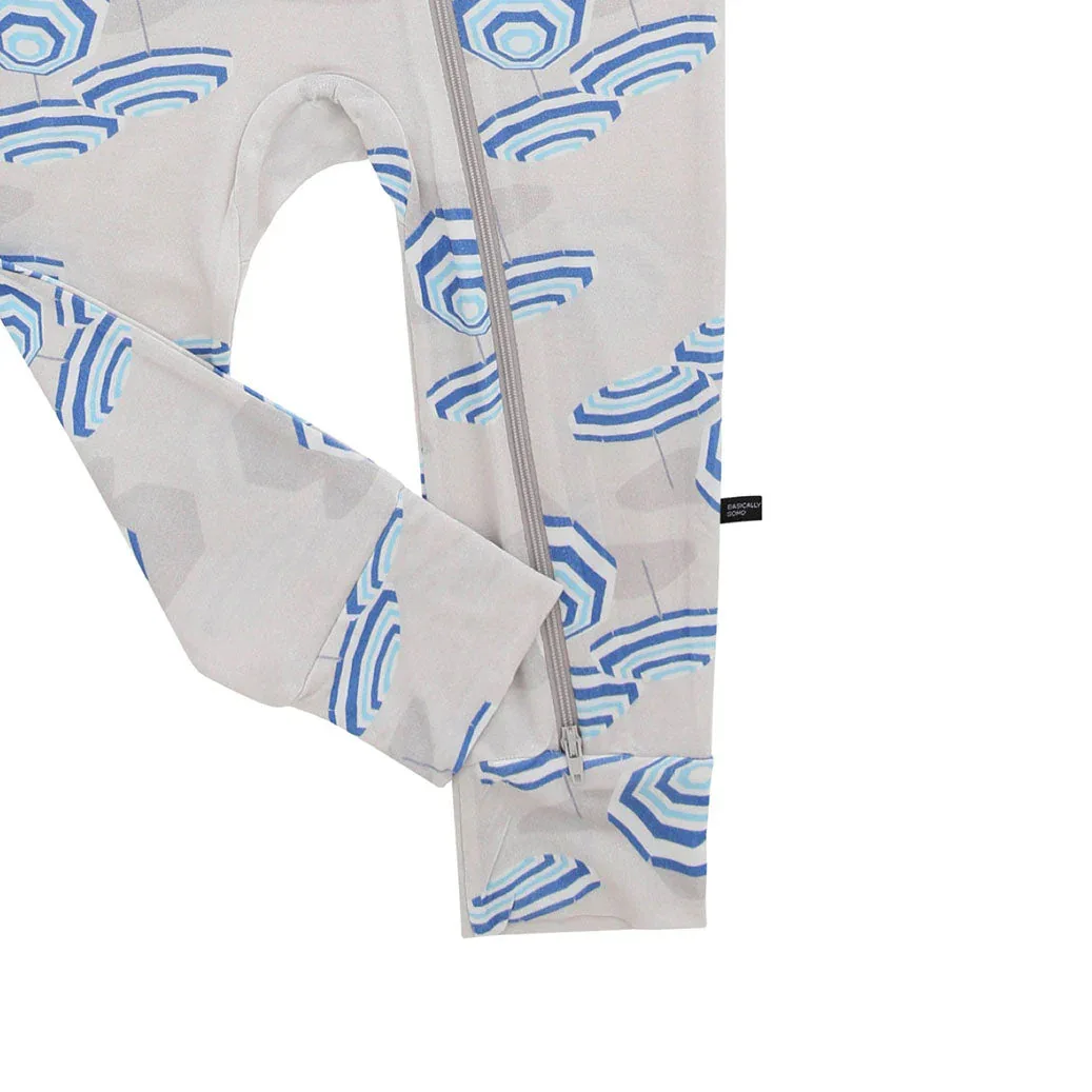 Amalfi Coast Beach Umbrella Navy Gray Zippered Romper - Image 3