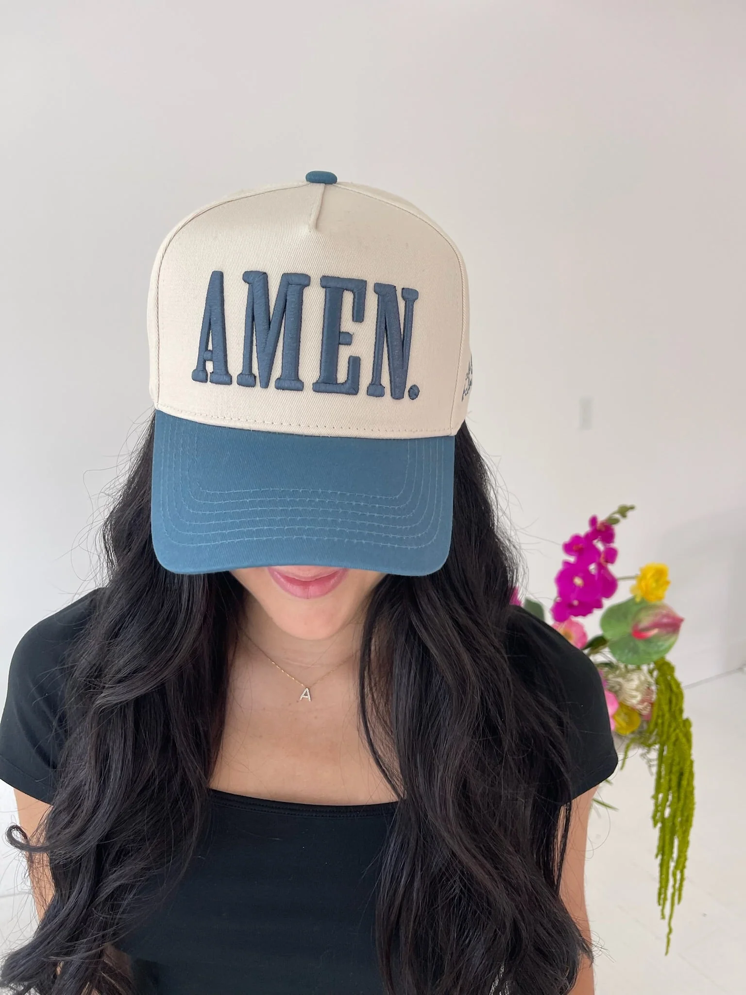 AMEN. - Slate Blue Vintage Trucker Hat - Image 2