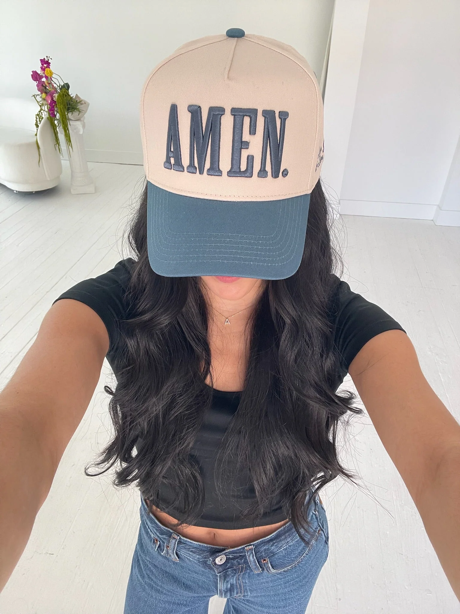 AMEN. - Slate Blue Vintage Trucker Hat - Image 3