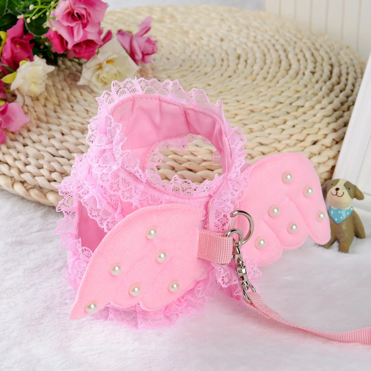 Angel Wings Lace Dog Harness with Pearl Details & Matching Leash - Image 2