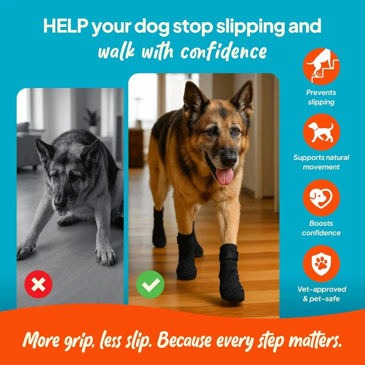 Anti-Slip Dog Socks with Straps, Breathable & Washable – 4 Pack (XS–XXL) - Image 2