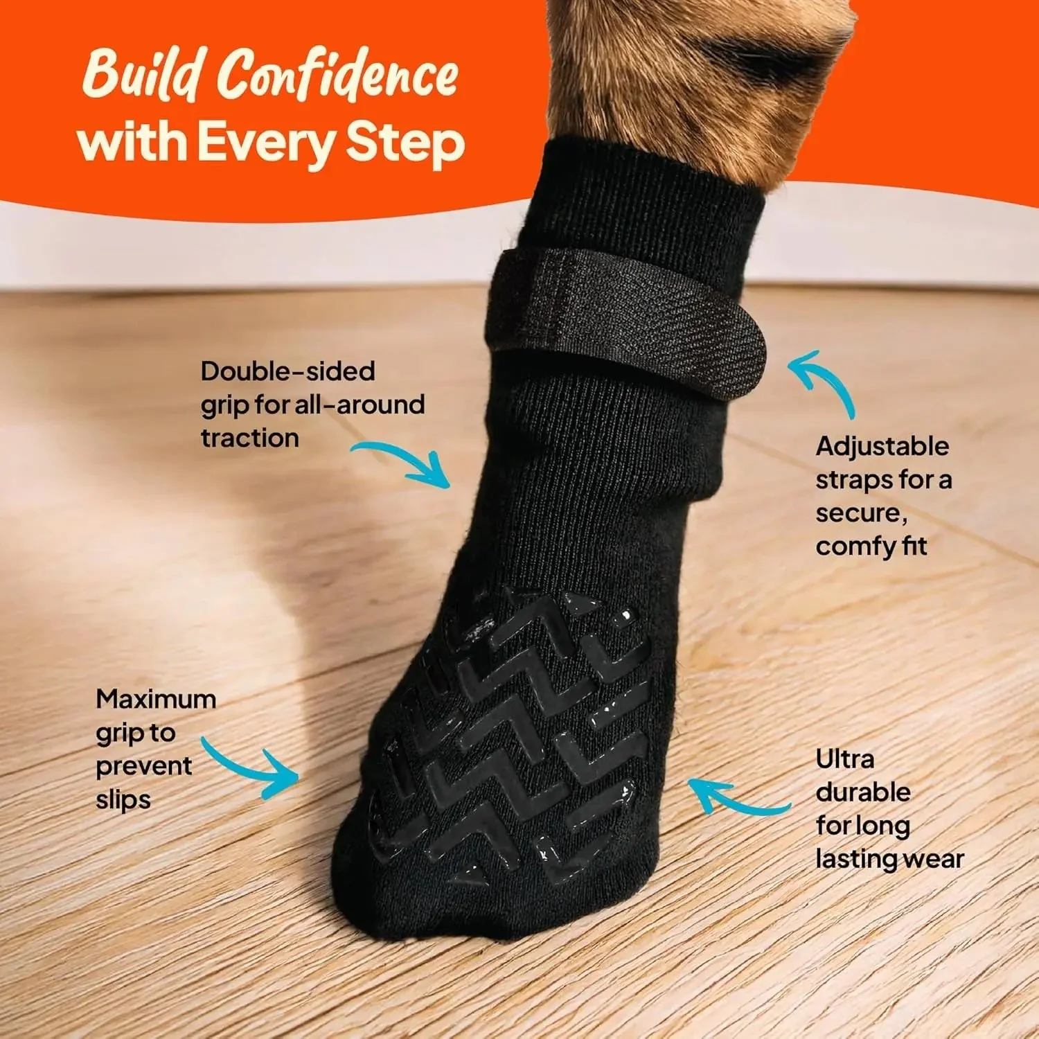 Anti-Slip Dog Socks with Straps, Breathable & Washable – 4 Pack (XS–XXL) - Image 3