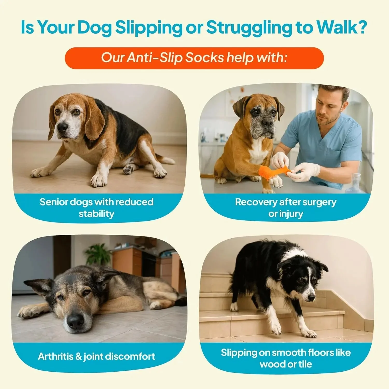 Anti-Slip Dog Socks with Straps, Breathable & Washable – 4 Pack (XS–XXL) - Image 4