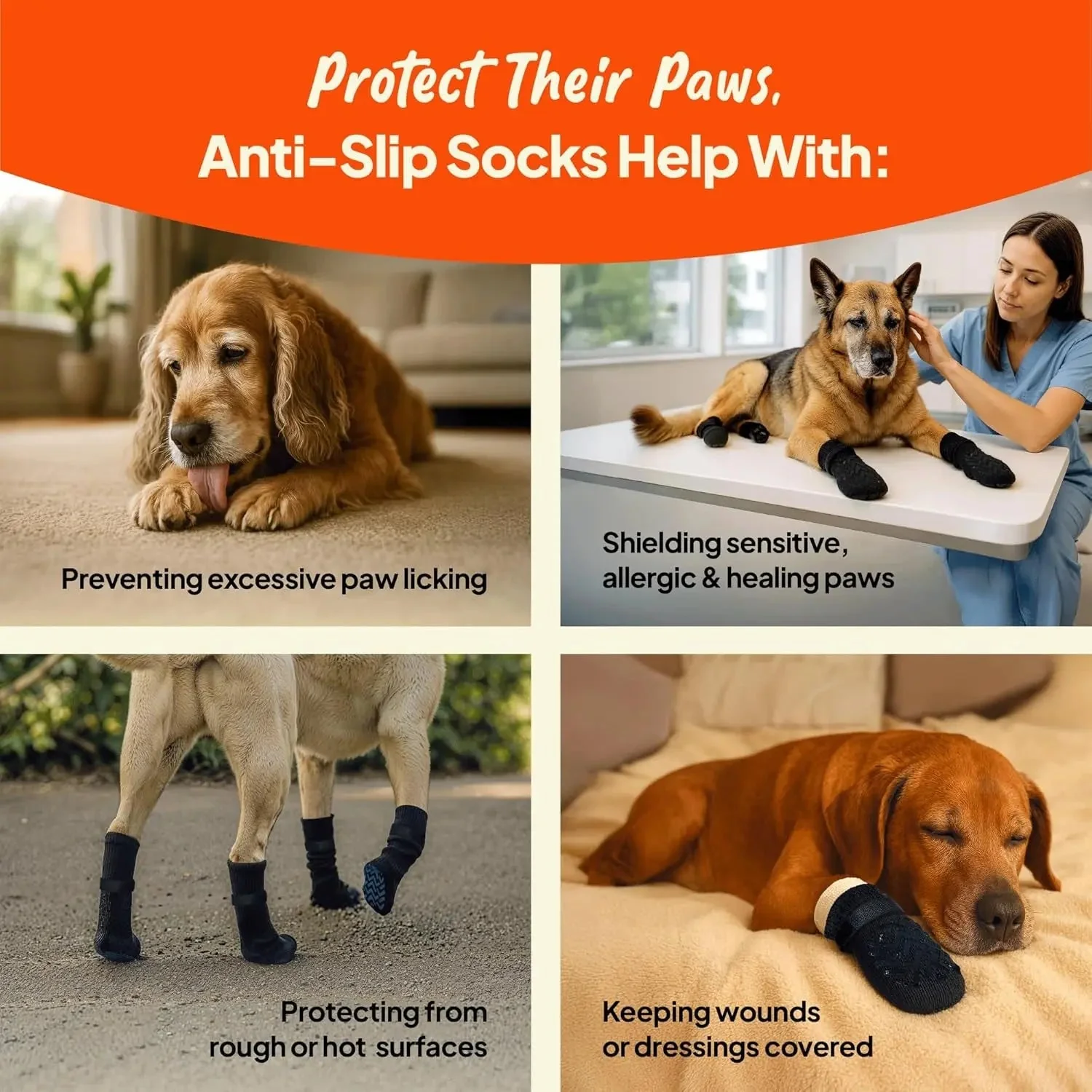 Anti-Slip Dog Socks with Straps, Breathable & Washable – 4 Pack (XS–XXL) - Image 6
