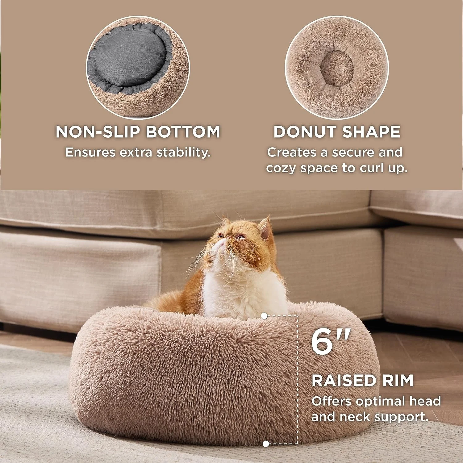 Anti-Slip round Fluffy Plush Faux Fur Pet Bed - Image 2
