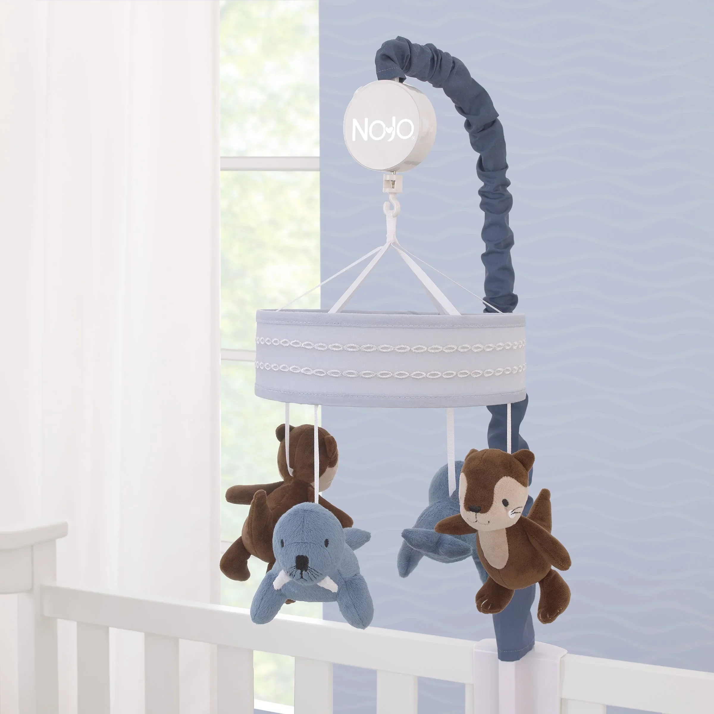 Arctic Adventure Light Blue and Brown Walrus and Sea Otter Plush Carousel Style Musical Mobile - Image 2