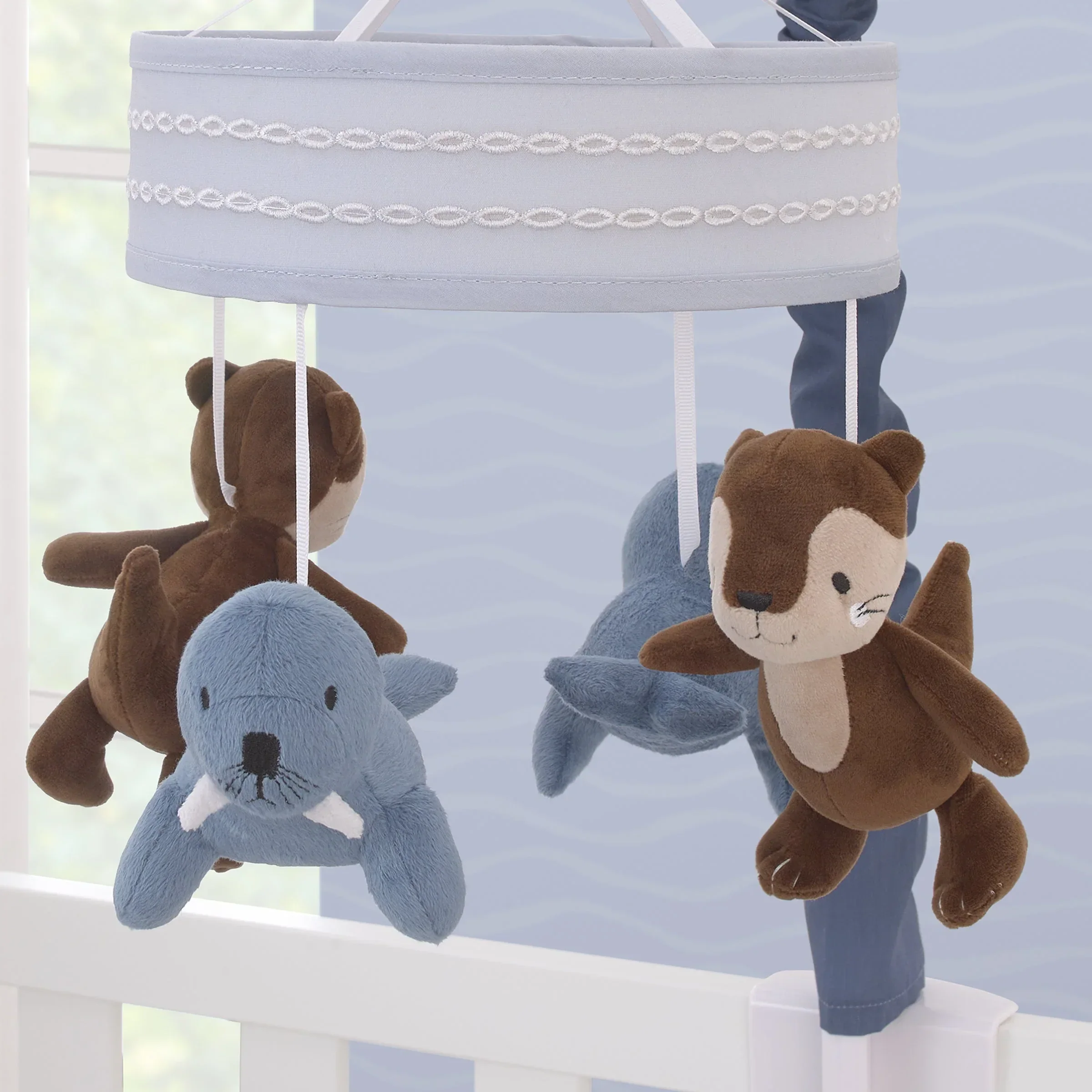 Arctic Adventure Light Blue and Brown Walrus and Sea Otter Plush Carousel Style Musical Mobile - Image 3