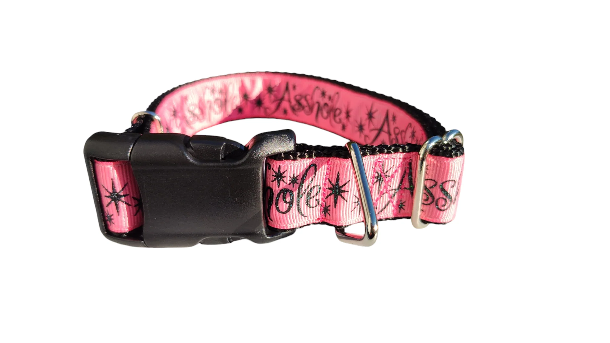 Asshole Pink Glitter Nylon Dog Collar - Image 2