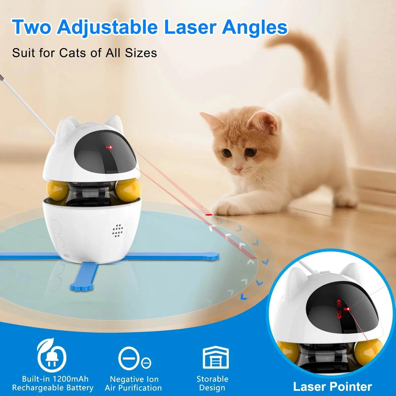 Automatic 3 in 1 Interactive Cat Toy with Laser and Feather for Indoor - Image 3