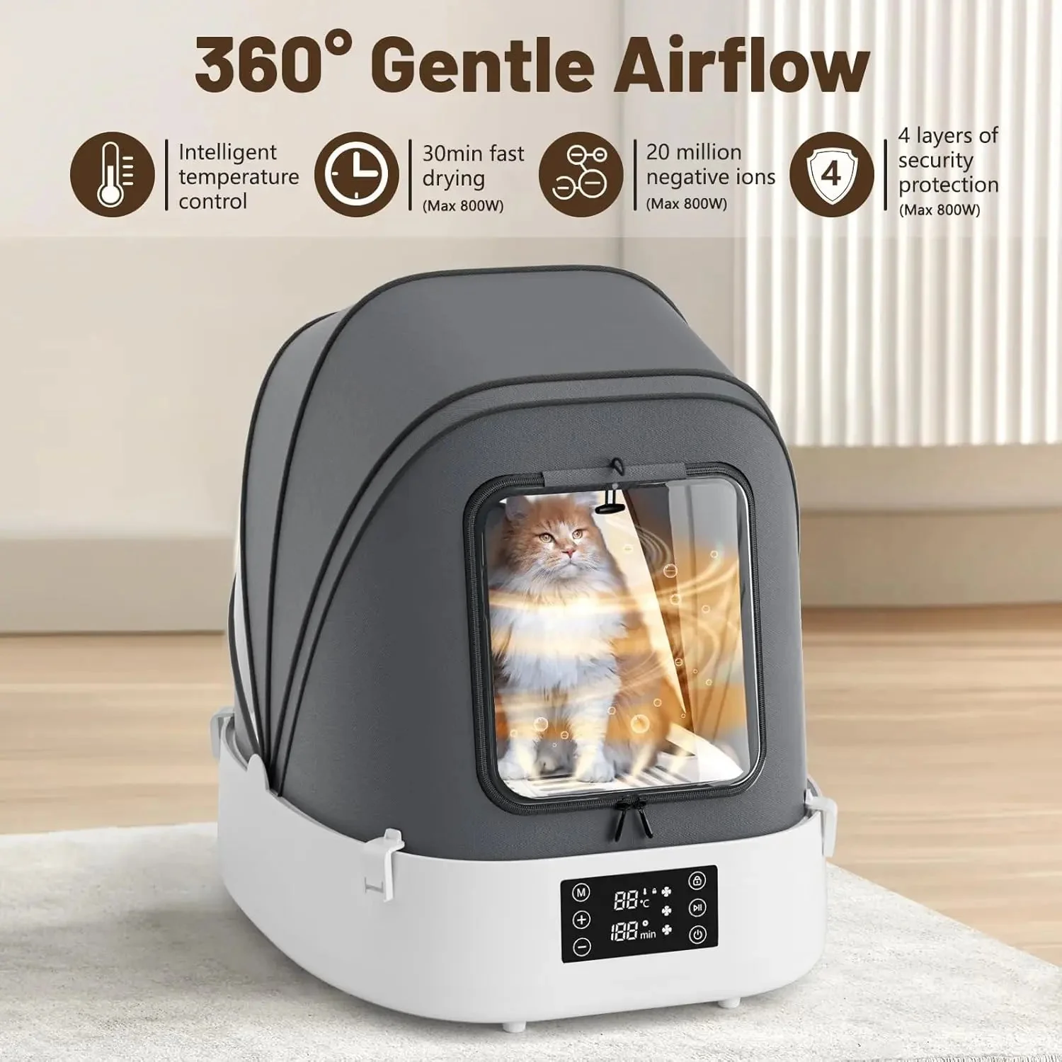Automatic Foldable Pet Dryer Box 360° Airflow Grooming Blower for Dogs Cats - Image 2