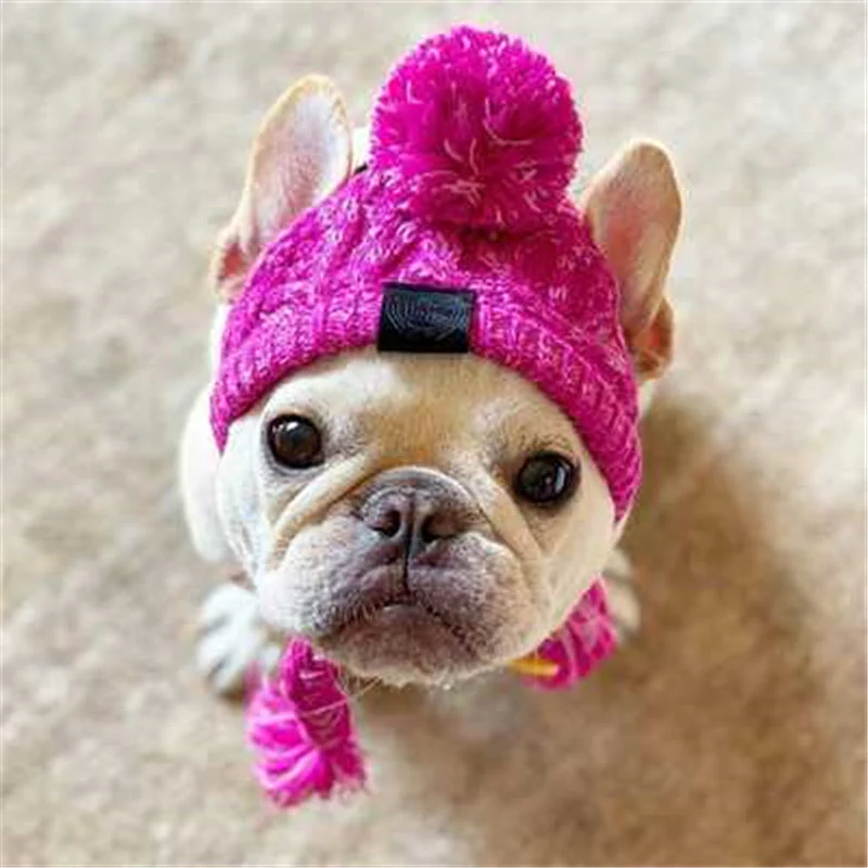 Autumn Winter Warm Knitted Pet Hats With Fluffy Ball - Image 11