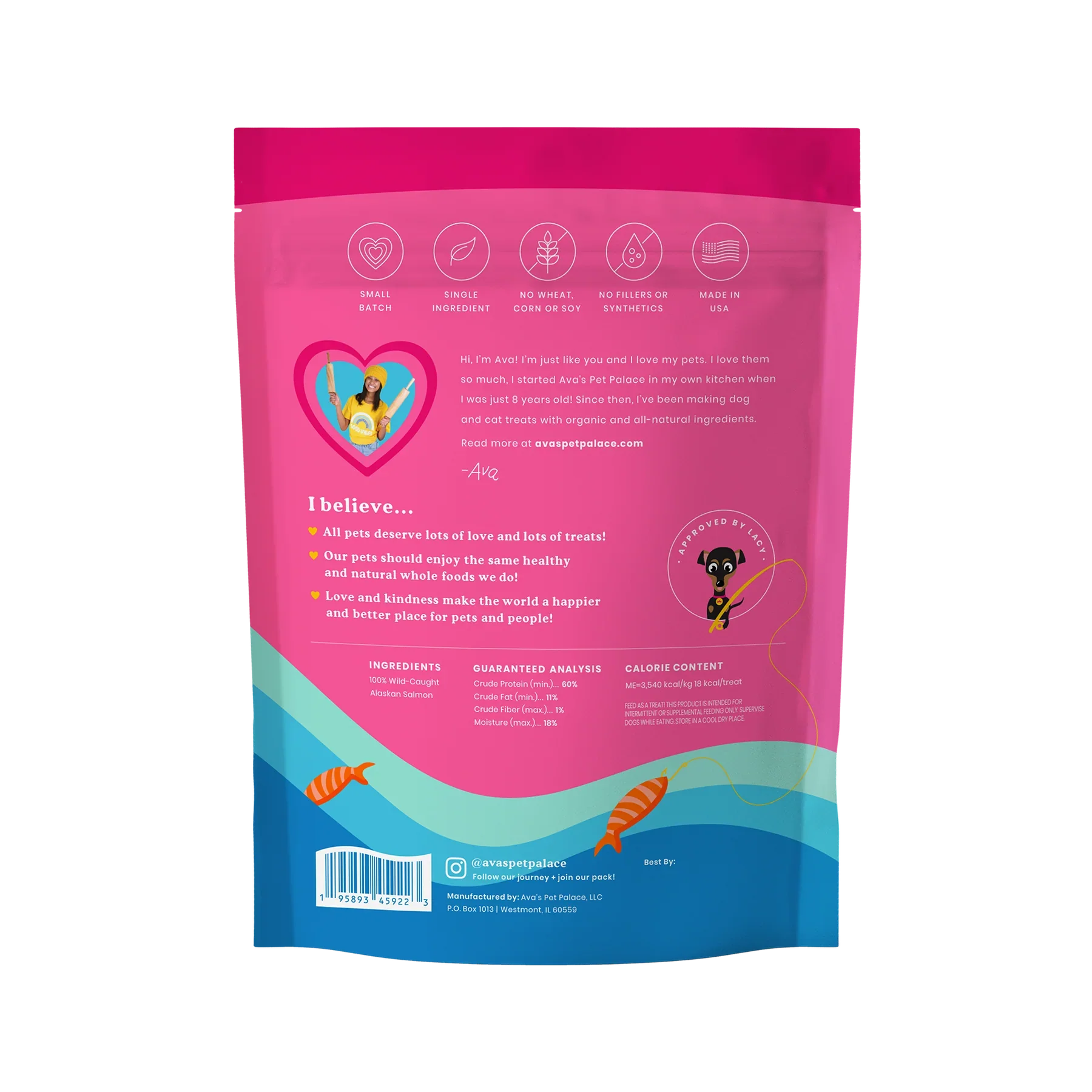 Ava's Pet Palace Crunchy Jerky Dog Treats - Snappin' Salmon Treats (4 oz) - Image 2