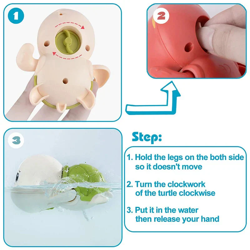 Baby Bath Toys - Swimming Turtle Whale Clockwork Water Toys for Kids | Safe Fun Bath Time Play - Image 6