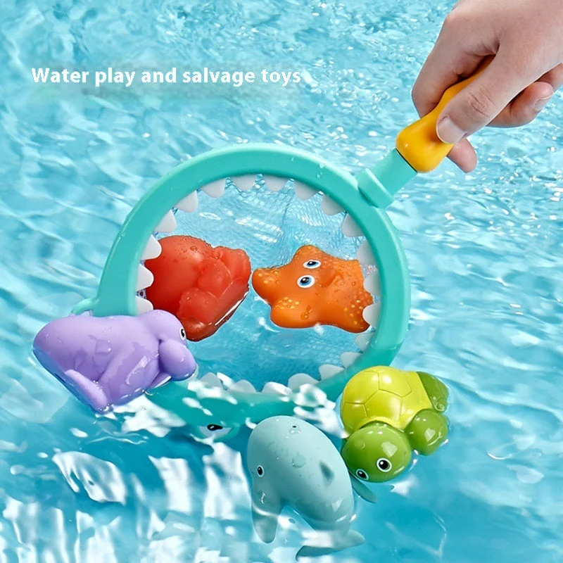 Baby Bath Toys Turtle Sprinkler Net Fish Catching Shark - Image 3